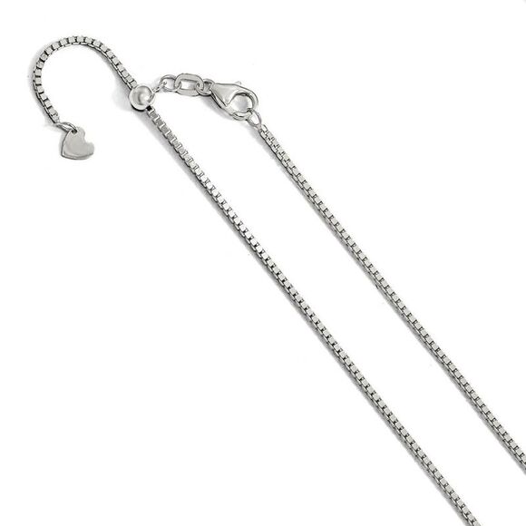 1.2mm 14k White Gold Adjustable Box Chain Necklace, 30 Inch - Picture 1 of 5